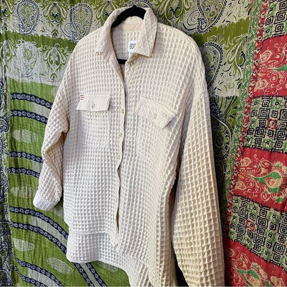 BDG Cream Stanley Waffle Knit Button-Down Shirt Size Extra Small - Picture 9 of 16